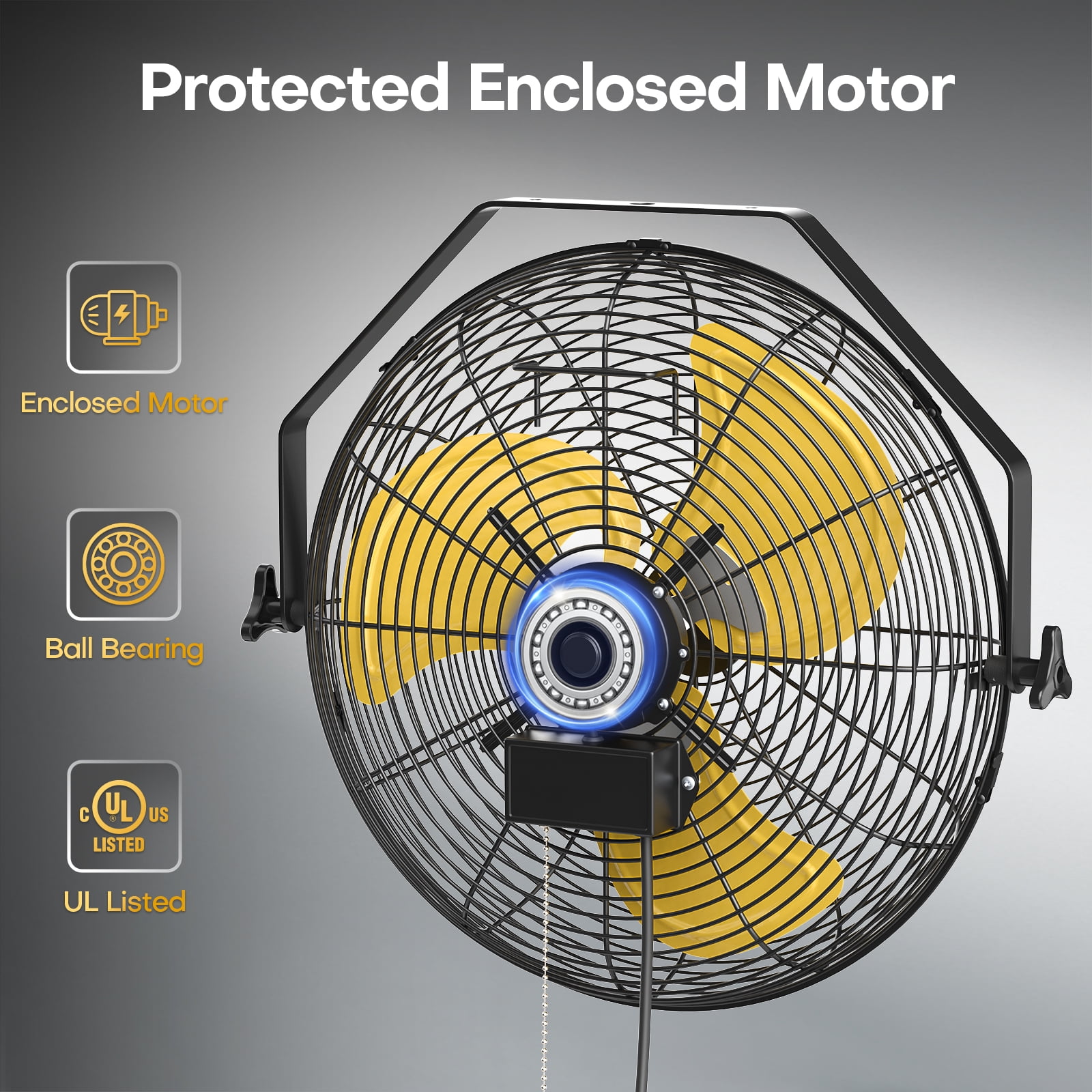 18" Outdoor Wall Mount Fans, 3-Speed Waterproof Professional Outdoor Fan, for Commercial and Garage, UL Listed