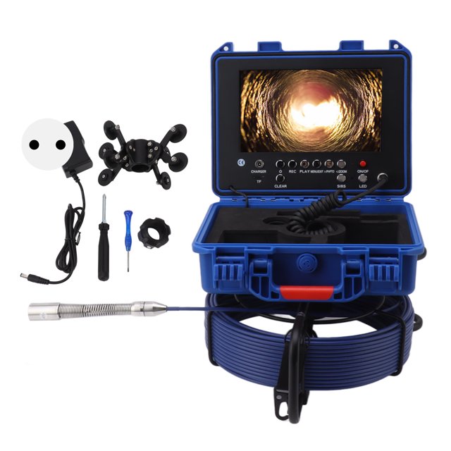 F9588JMBLC23 100ft/30m Sewer Camera 1080P Pipe Inspection Camera with 16G Memory Card Meter Counter EU Plug 100‑240V