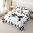 thumbnail image 3 of Manfei Black Bow Checkered Print Quilt Full for Women, Cute Stars Print Full Bedspread Sets, 3 Pieces, 3 of 7