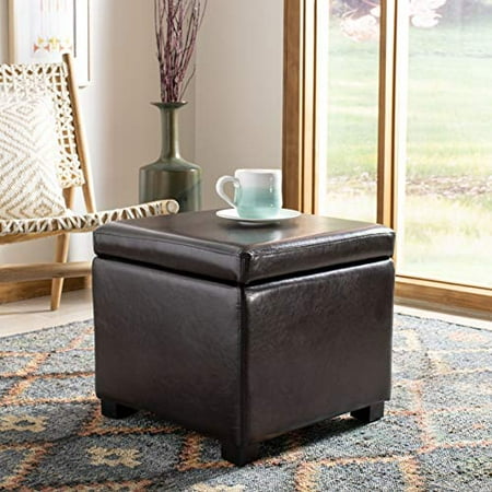 Safavieh Hudson Collection Ryder, Light Brown Leather Square Ottoman