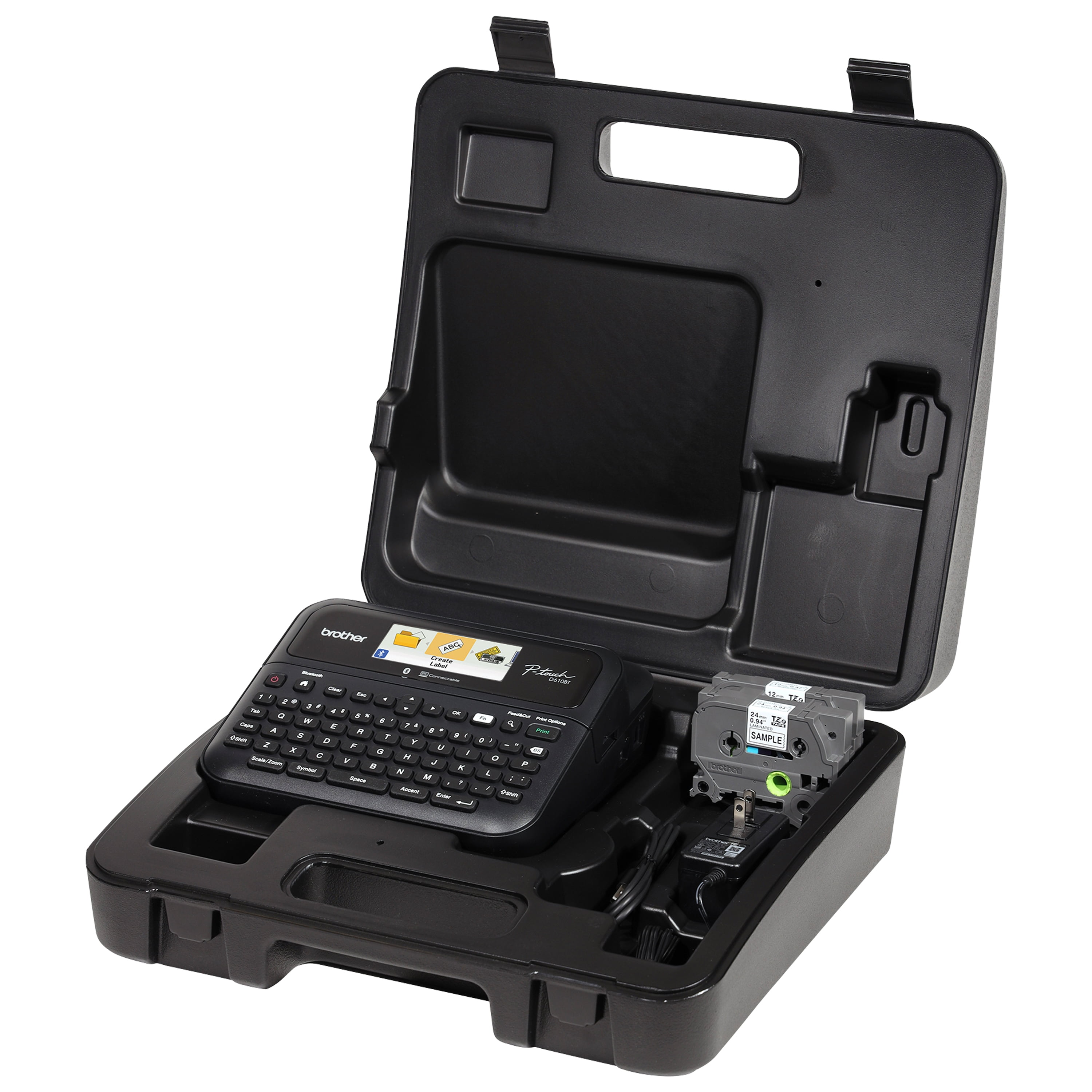 Brother P-touch Business Professional Connected Label Maker PT-D610BTVP with Bluetooth® Connectivity, includes carry case and 4m Black Print on Clear Sample Label Tape ~1/2” (12mm).
