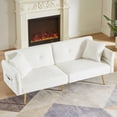 thumbnail image 3 of Aukfa 79" Futon Convertible Sofa Bed, Adjustable Arm, 2 Pillows&Side Pocket, Teddy Fleece, White, 3 of 10