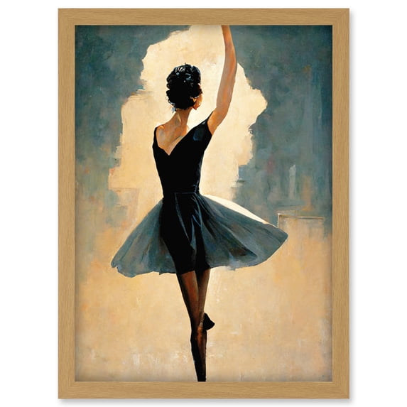 Ballet Dancer Spinning In Black Dress Pastel Artwork Framed Wall Art Print A4