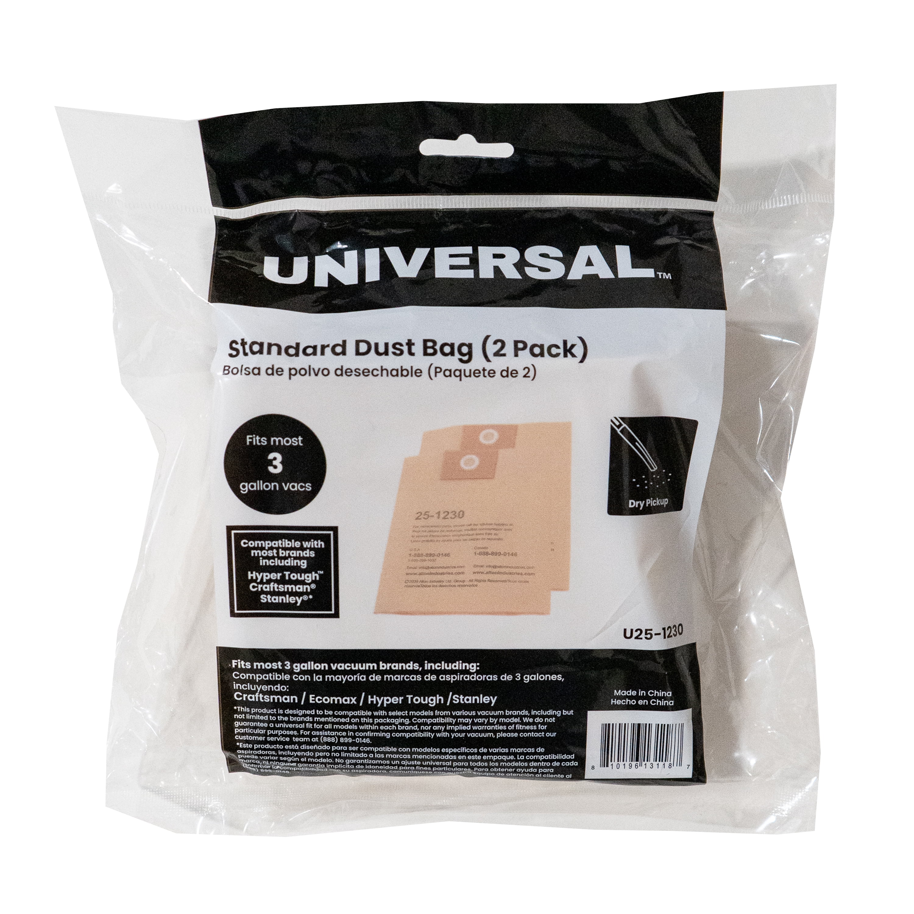 Universal Standard Disposable Filter Bag, 2-Pack, Fits 3 Gallon Wet/Dry Vacuums