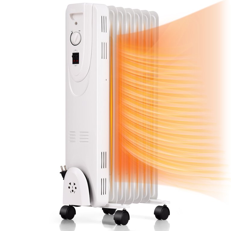 Gymax 1500W Portable Oil Filled Radiator Space Heater w/ Wheels Adjustable  Thermostat - Walmart.com