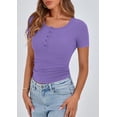 thumbnail image 6 of PRETTYGARDEN Women's Spring Summer Short Sleeve Tops Ribbed Henley Button Slim Fit Basic Casual T Shirts Blouse Clothing, 6 of 10