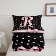 thumbnail image 5 of Manfei Pink Princess Bow Knot Queen Comforter Set,Cute Polka Dot Letter R Comforter Sets Queen,Black Reversible,3 Pieces,1 Comforter and 2 Pillowcases, 5 of 7