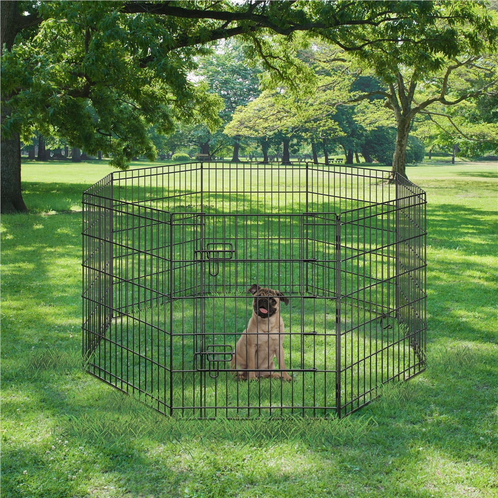 Yaheetech 30″ H 8-Panel Foldable Pet Playpen with Door for Indoor Outdoor Use, Black