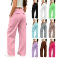 thumbnail image 2 of LRen Girls Sweatpants Kids Cargo Pants Preppy Wide Leg Baggy Sweat Pants Teen Joggers Casual Preppy Back To School Trousers with Pockets 5-14 Years, 2 of 10