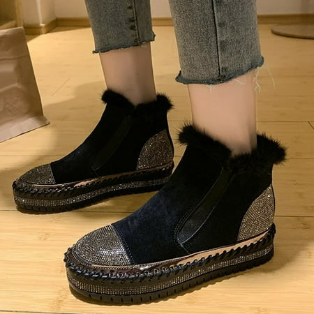 

wofedyo womens boots Wommen Boots Autumn And Winter Fashion Comfortable Solid Color Round Toe Flat Warm Non Slip Slip On boots for women