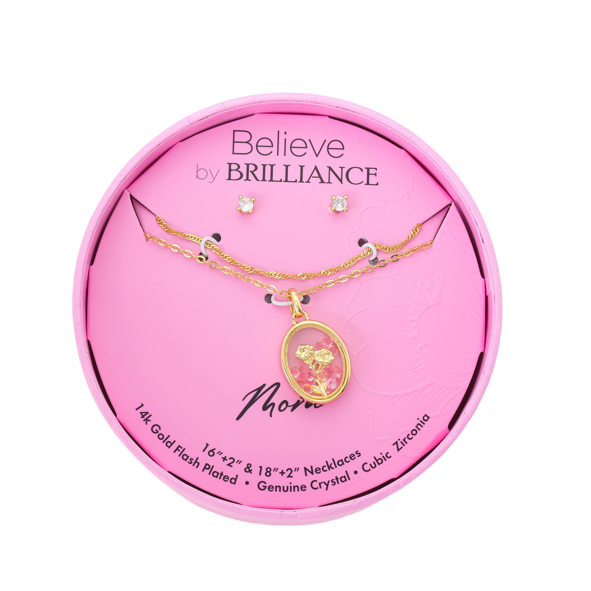Believe by Brilliance Women's 14Kt Gold Flash Plated Genuine Crystal Shaker Flower Pendant Necklace and Earring Set