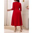 thumbnail image 4 of Red Plus Size Womens Fit & Flare Midi Dress With 3/4 Sleeve And Round Neck, 4 of 5
