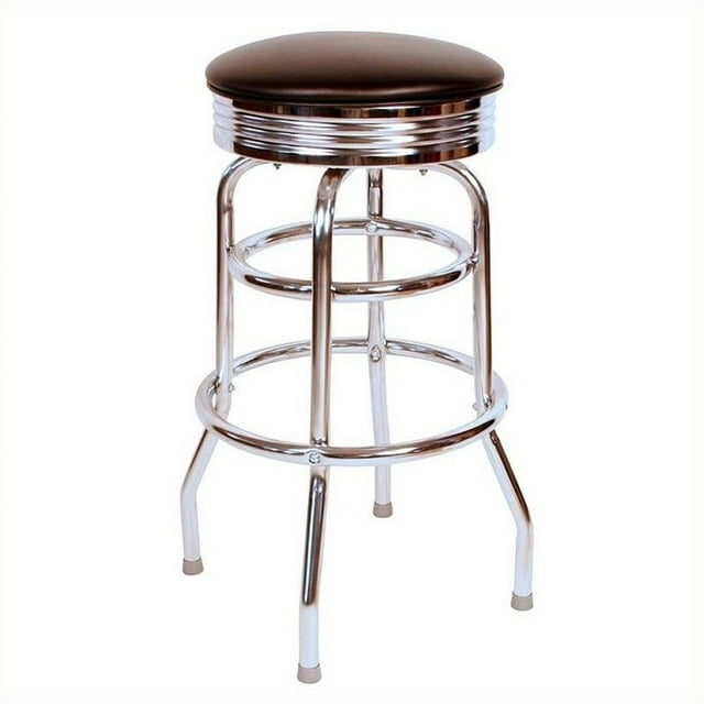 Pemberly Row 30" Chrome Swivel Bar Stool in Black