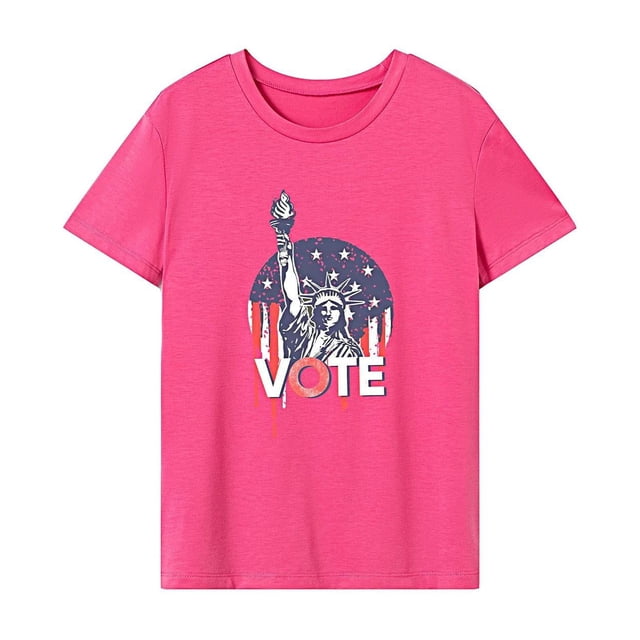 Camiseta de verano con cuello redondo para mujer, para senderismo, vacaciones, playa, uso diario, caminar Rosa Rosa