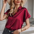 thumbnail image 5 of Raeneomay Button Down Shirts for Women Women's Summer Lace Sleeve Tops Solid Color Splice Short Sleeve V-Neck Shirt, 5 of 5
