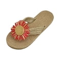 thumbnail image 3 of Willtoo Cute Linen Daisy Flip Flops For Women Thong Sandals Slides Summer Premium Comfort Slippers Arch Support Yoga Mat Footwear, 3 of 5