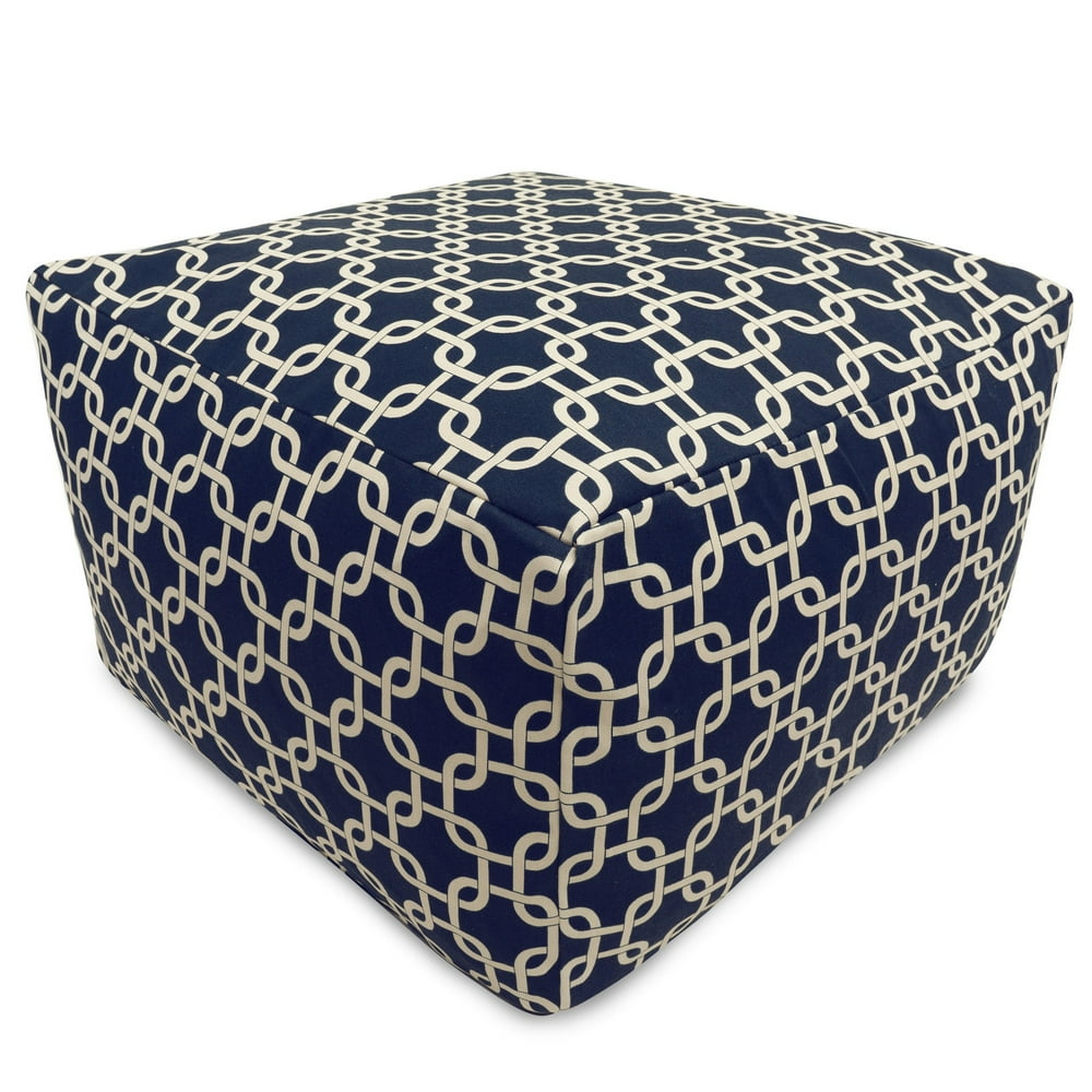Majestic Home Goods Indoor Outdoor Treated Polyester Navy Links Ottoman