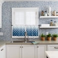 thumbnail image 6 of Navy Blue Kitchen Curtains Valance and Tier Set Moroccan Trellis Abstract Gradient Geometric Rod Pocket Short Curtains for Small Window 3 Pieces Set for Bedroom Bathroom Cafe (54" x 18"+27" x 36"), 6 of 7