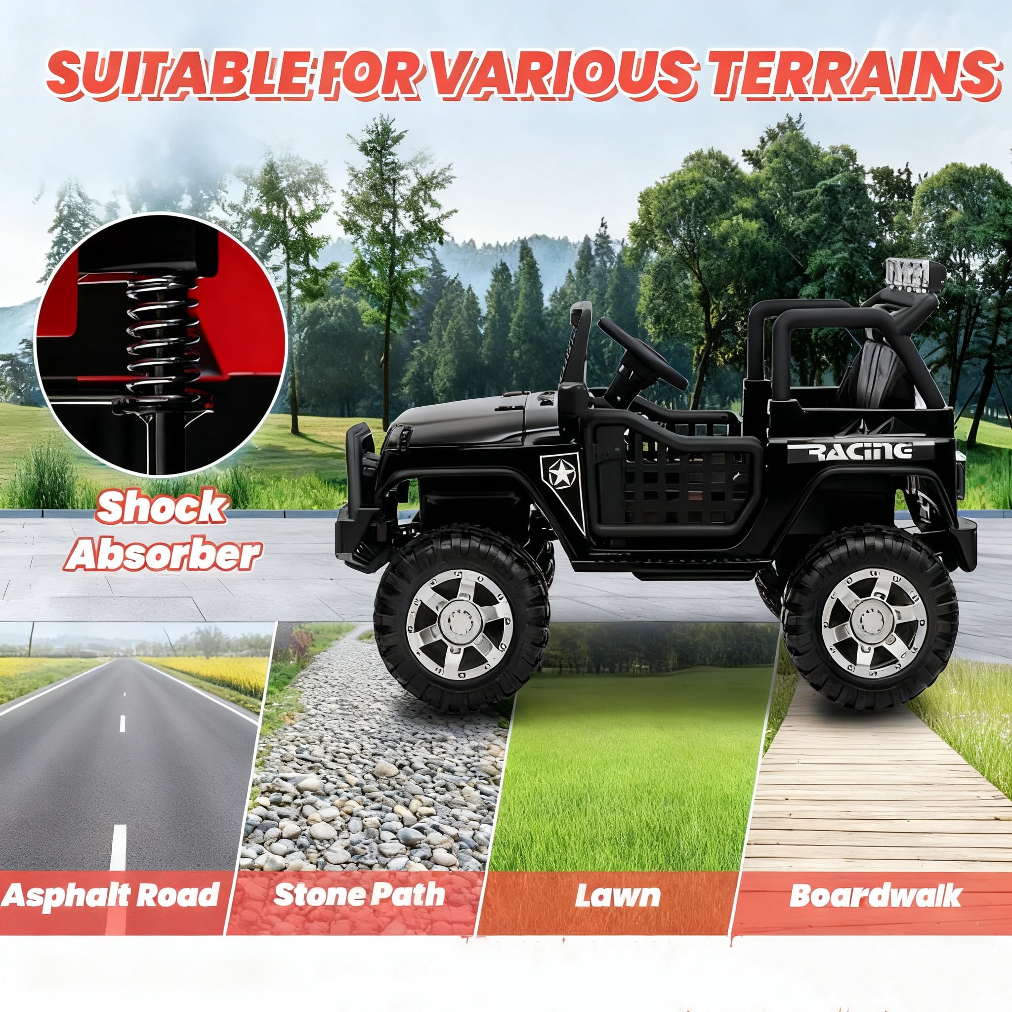 Jorfly 24V Powered Ride on Cars ,4WD Extra large Real 2 Seat Ride on Toys with Remote Control, LED Light, MP3 Player, Electric Vehicles Ride on Truck,Ultimate Electric Adventure Vehicle(Black)