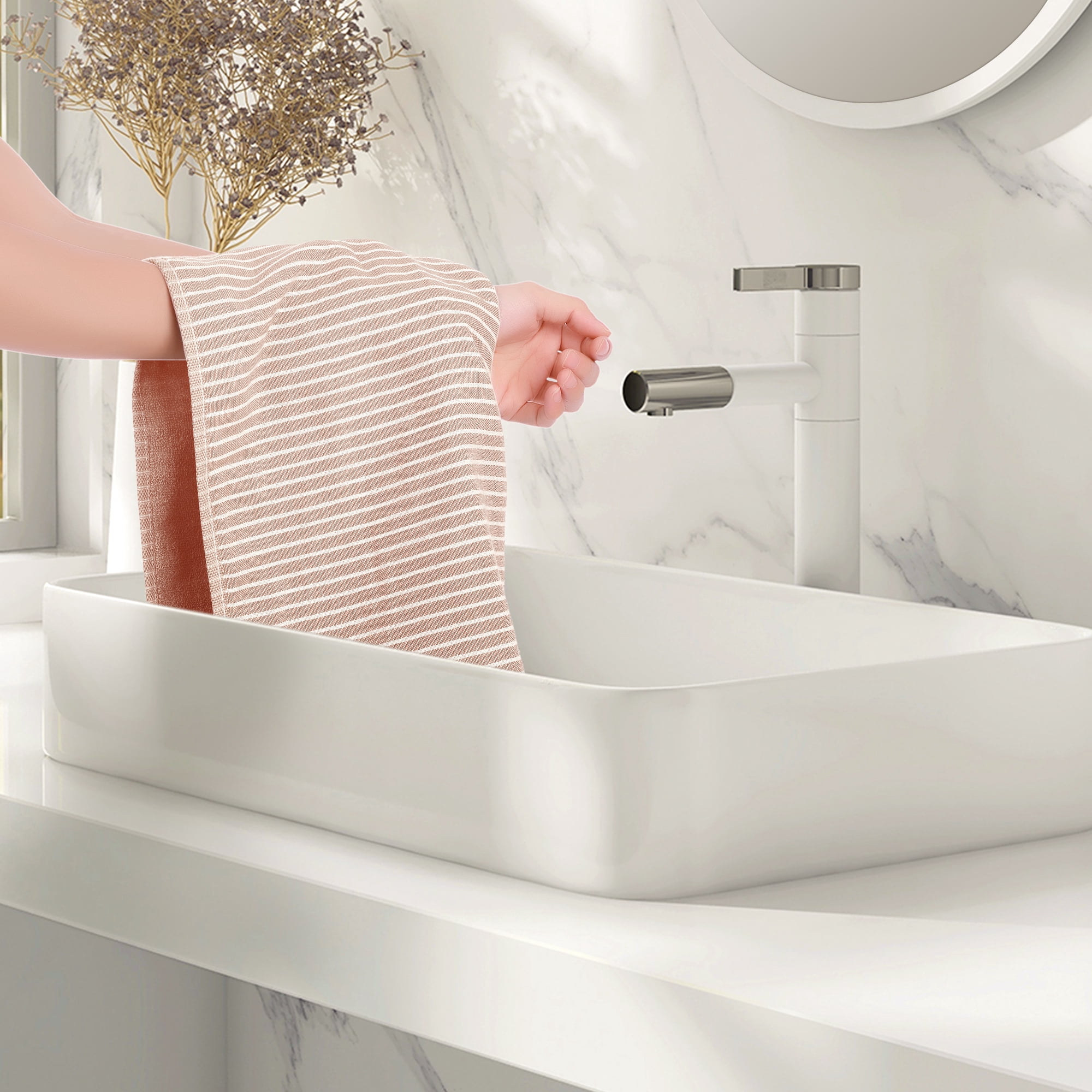 Unique Bargains Cotton Bathroom Hand Towels Quick Drying Kitchen Towel Sets 14" x 30" Pink 4pk