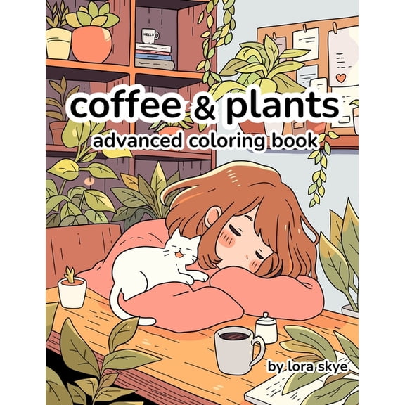 Coffee & Plants: Relaxing Advanced Adult Coloring Book 12 Pages of Cafes, Plants, and Love, (Paperback)