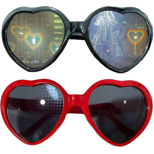 2 pares de gafas de luz de difracción con efecto de corazón, gafas Rave de efectos especiales en forma de corazón 3d. (Efecto corazón)