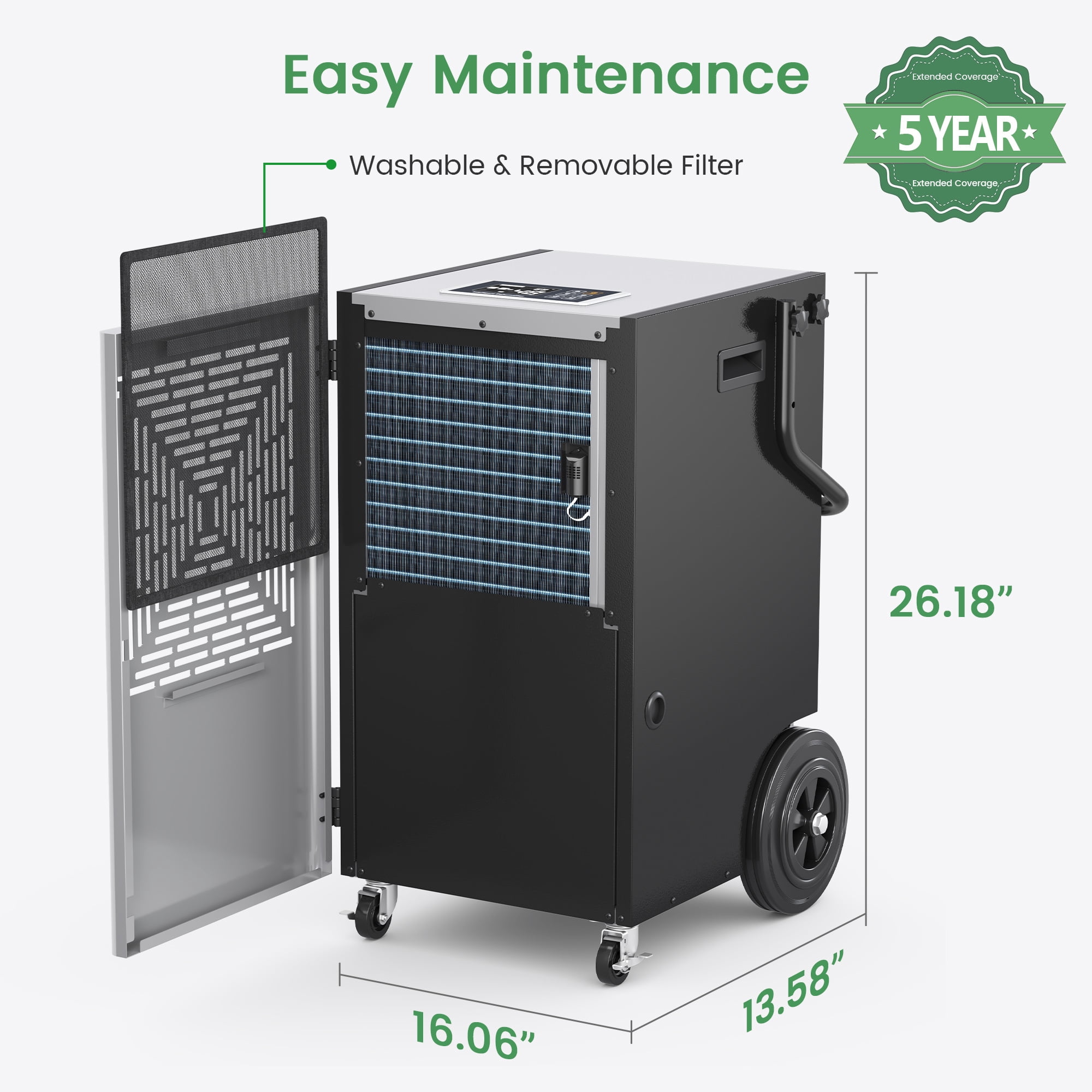 Waykar 155 Pints Commercial Dehumidifier for Large Spaces up to 7500 Sq.Ft with Pump, Smart Humidity Control, Auto Defrost, 24H Timer - for Basements, Warehouses, Home, Office