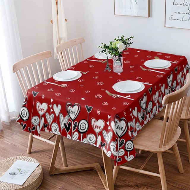 Valentine''s Day Rectangle Tablecloth Waterproof & Stainproof Tablecloths, Saint Red Love-Tree Heart Wipeable Table Cloth Wrinkle-Free for Round/Rectangle/Oval/Square/Dining/Party/Wedding, 60x102