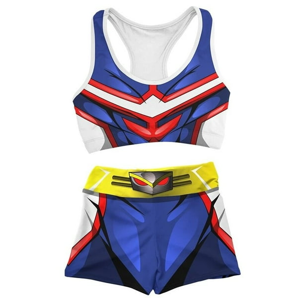 Fitness Anime My Boku no Hero Academia All Might Cosplay Costume Gym Sport Workout Running Short Bra Yoga Suit Tracksuit yaoshenbao LED