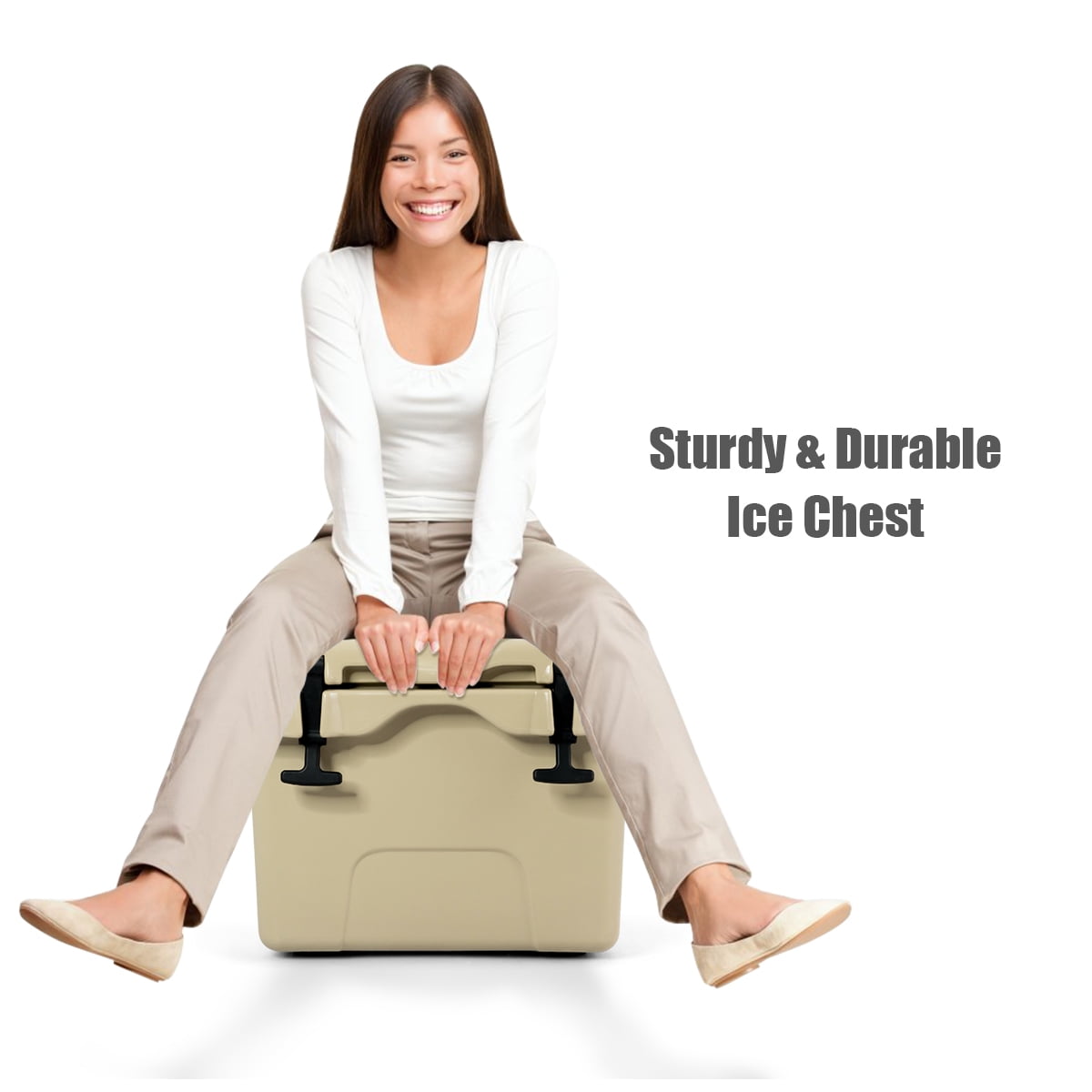 Costway 16 Quart Cooler Portable Ice Chest Leak-Proof 24 Cans Ice Box for Camping Khaki