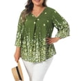 thumbnail image 2 of DARING DIVA Women's Plus V Neck Boho Floral Top Vacation 1X Green, 2 of 6