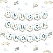Chugga Chugga Two Two Birthday Banner, Train 2nd Birthday Garland, Choo Choo I’m Two Bunting Sign, Railroad Steam Second Bday Party Decorations
