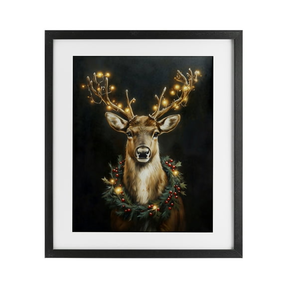 Stupell Industries Illuminated Deer & Wreath Black Framed Print Under Glass, design by Arlington Prints