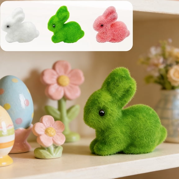 Easter Fluffy Foam Bunny Figurine Set - Cute Mini Fuzzy Rabbit Tabletop Decor for Spring Easter Party, Lightweight Foam Bunny Ornaments, Festive Home & Office Desktop Accent, 3*2*1in, White