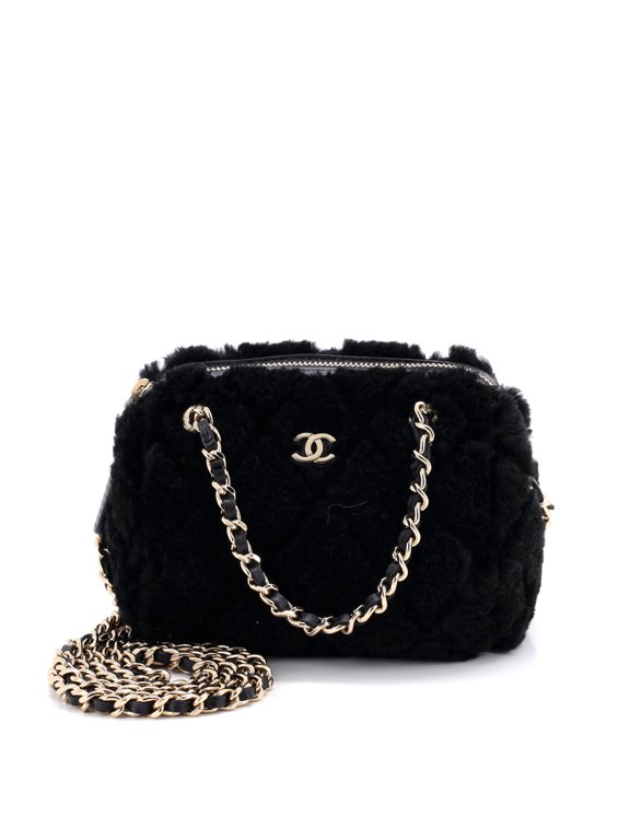 Pre-Owned CC Double Chain Zip Clutch with Chain Quilted Shearling Mini By Rebag