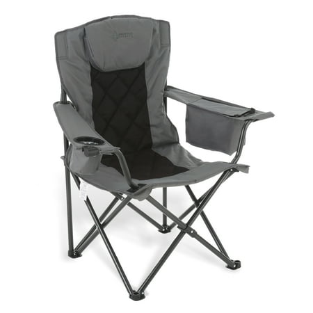 ARROWHEAD OUTDOOR Folding Camping Quad Chair w/ 6-Can Cooler  Cup & Wine Glass Holders  w/ Carrying Bag  Gray