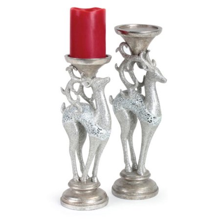 UPC 093422086868 product image for Set of 2 Silver Splendor Mosaic Deer Christmas Pillar Candleholders 14.25 | upcitemdb.com