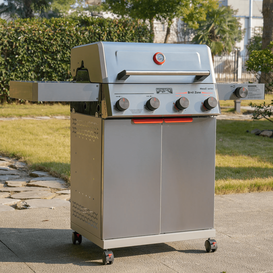 Monument Grills 4 +1  Burner Propane Gas Grill,49,000 BTU Stainless Steel Outdoor Patio Barbecue Grill with  Raincover