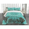 thumbnail image 3 of Ambesonne Pug Quilted Bedspread Set 3 Pcs, Fun Animal Dog Words, King Size, Sea Green Brown, 3 of 5