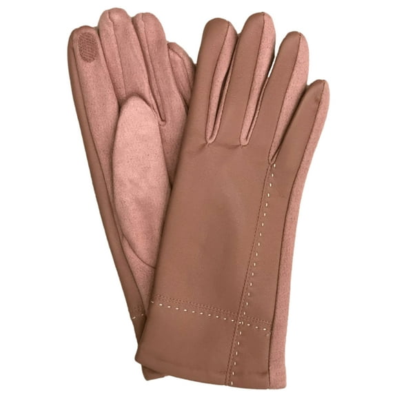 Womens Stitched Pink Vegan Leather Stretch Fit Texting & Tech Touchscreen Gloves