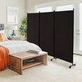 thumbnail image 4 of Costway 3-Panel Folding Room Divider 6Ft Rolling Privacy Screen with Lockable Wheels Brown, 4 of 10