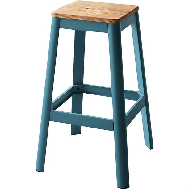 Contrast Teal and Natural Wood Bar Stool