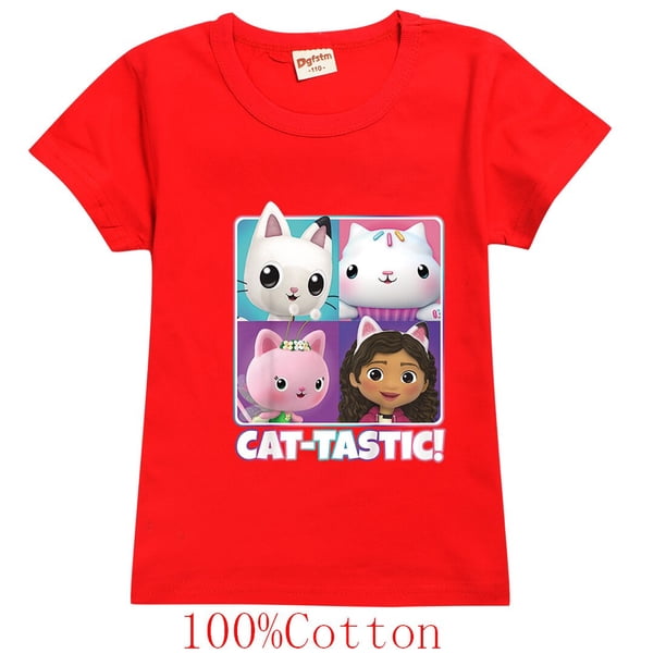 Camiseta para niños, camiseta de manga corta con cuello redondo, moda de verano, ropa de gatos Gabby de dibujos animados para niña y niño zhangyuxiang LED