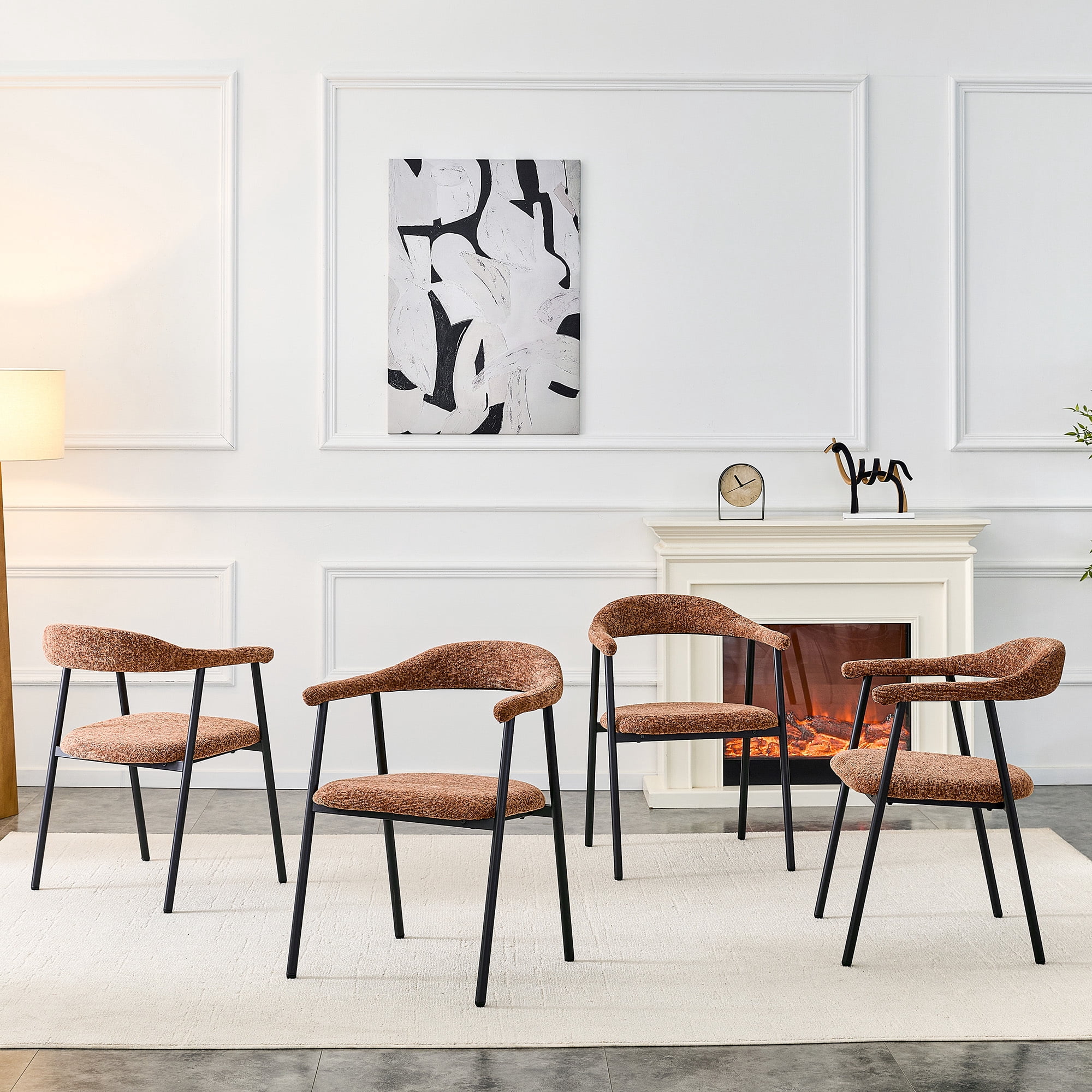 Leumius Dining Chairs Set of 4,Sofa Fabric Dining Room Chairs with Cushion Seat and Metal Legs,Modern Minimalist Style Kitchen Chairs for Kitchen Living Room,Easy Assembly,Caramel Fabric