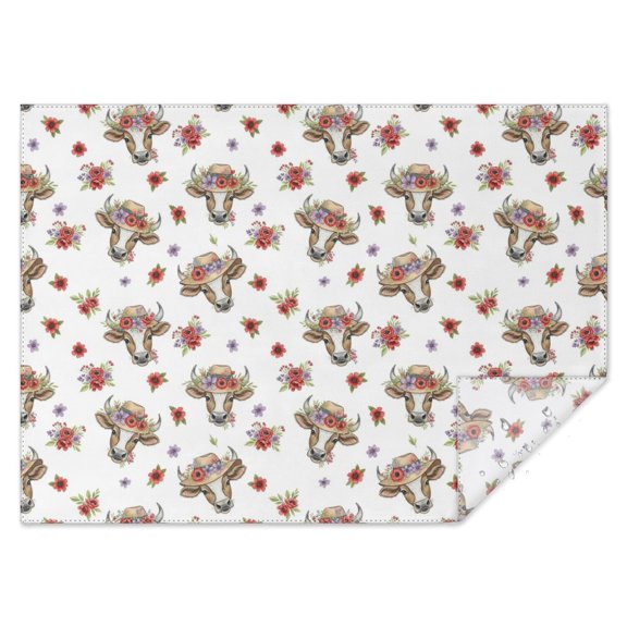 White Cow Hat Flower Pattern Rectangle Tablecloth 60"x84",Waterproof Polyester Rectangle Table Cloth, Wipeable Spillproof Polyester Tablecloth for Dining, Camping, Indoor and Outdoor