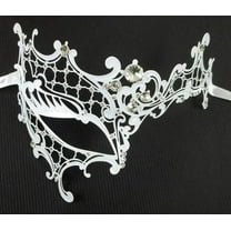 White Crystal Lady Phantom Laser Cut Venetian Mask Masquerade Metal Filigree