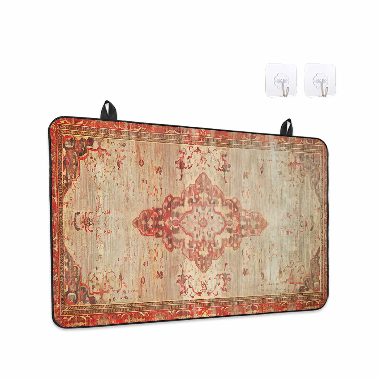 Red Beige Stove Top Cover for Electric Stove, Heat-proof & Non Slip Glass Top Stove Cover Protector, Vintage Boho Ethnic Geometric Abstract Art Kitchen Flat Cooktop Rubber Mat 24x21 Inches