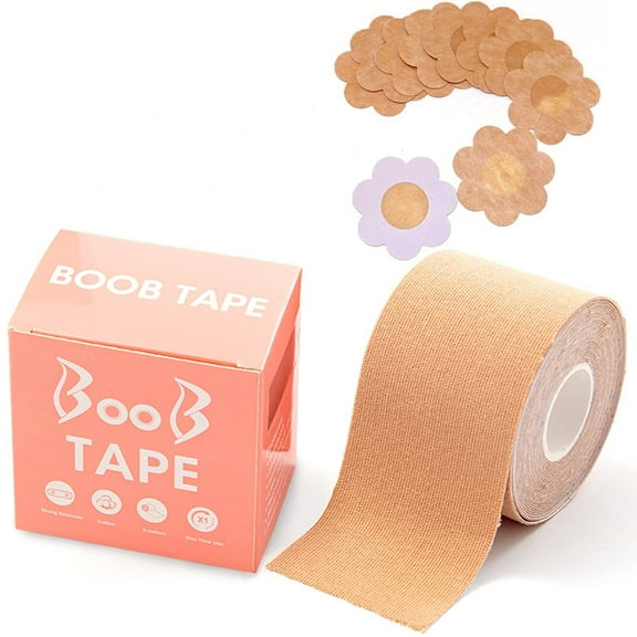 iMucci Boob Tape, Nipple Covers Waterproof Athletic Body Tape Push Up Lifting Tape Sticky Bob Tape for Large Breast , Incl. 1 Roll Breast Lift Tape, 10pcs Nipple Stickers for Women