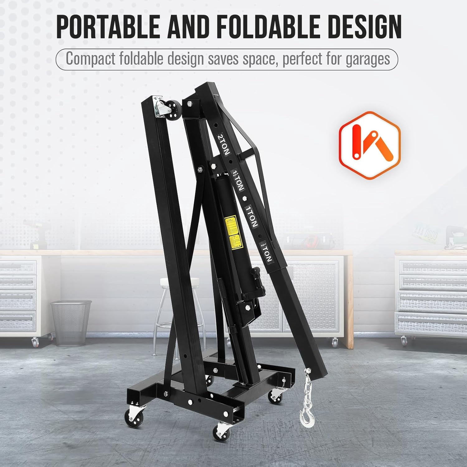 AOILE 2 Ton (4400LB) Engine Hoist Crane with Leveler Stabilizer - Hydraulic Garage Shop Lift Jack