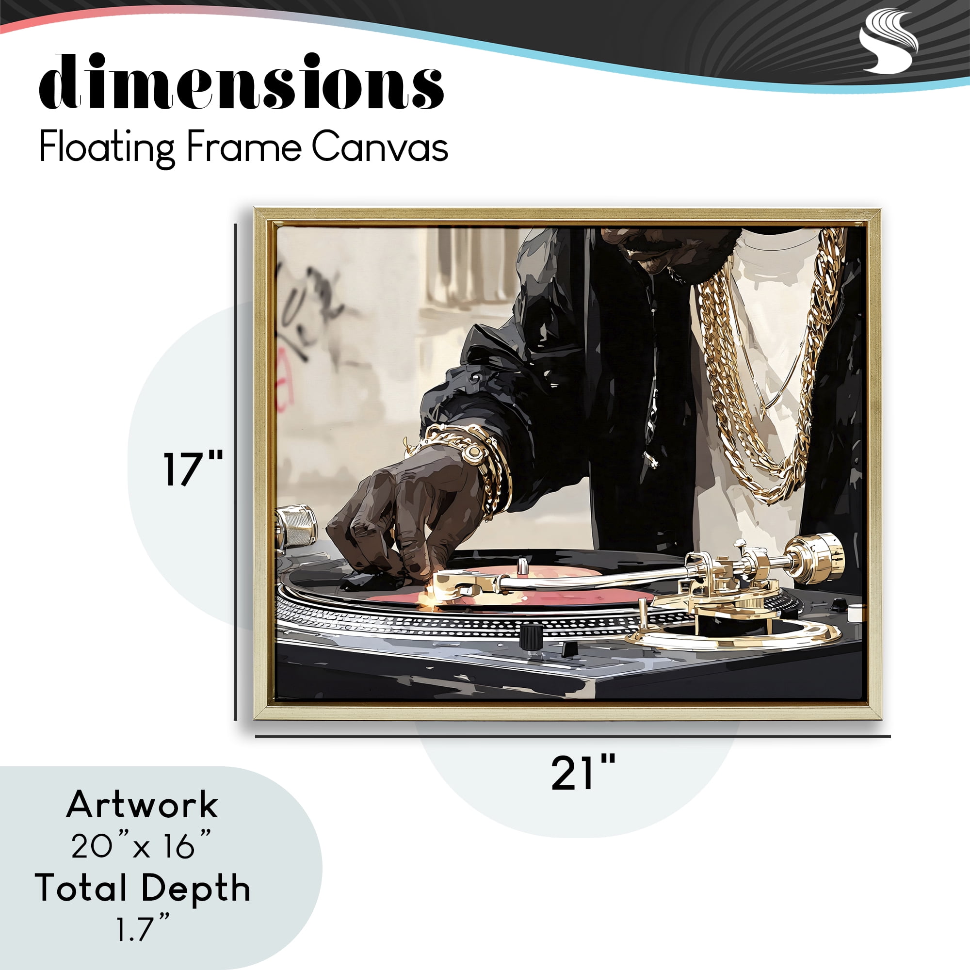 Stupell Industries Golden Touch on DJ's Turntable Gold Framed Floater Canvas Wall Art, design by Franklyn Gregory